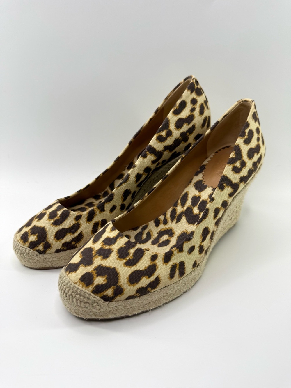 J Crew Factory Seville Leopard Espadrille Wedge Pumps Tan/Brown Women’s 7 - Picture 2 of 13